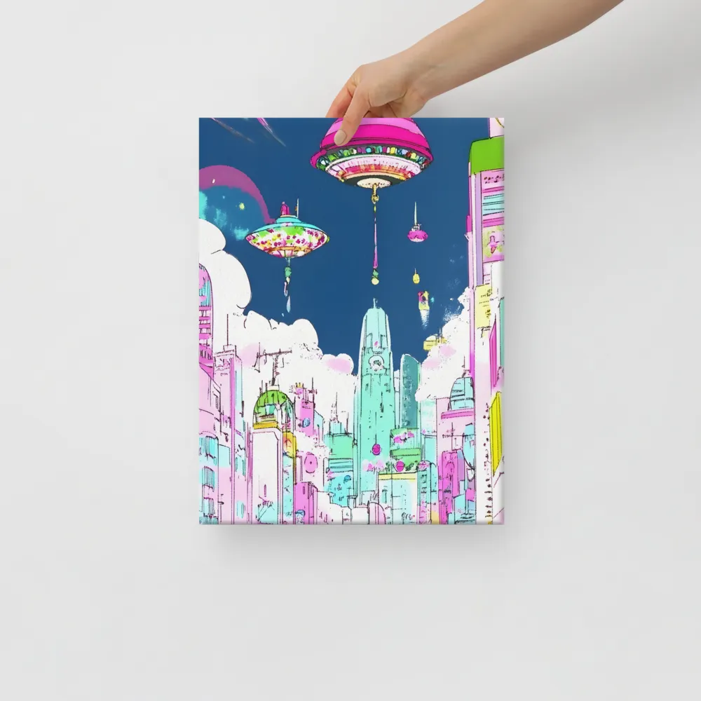 Futuristic Cityscape with Floating Structures | Canvas | 12″×16″