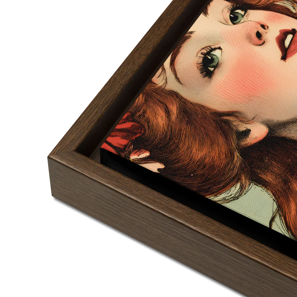 Whimsical Portrait of a Flower-Adorned Girl | Canvas with Brown Frame | 12″×12″