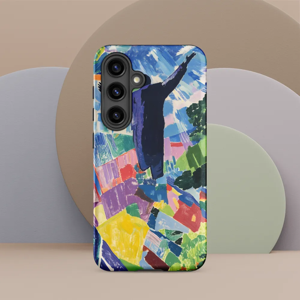 Elysium: A Soaring Figure Amidst Colorful Landscapes | Phone Case |  S24 | Tough Case | Matte