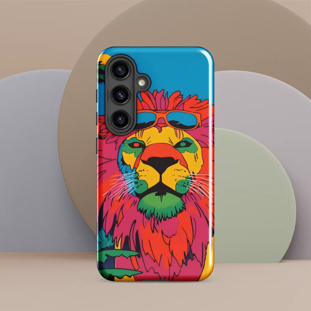 Lion with Sunglasses: A Vibrant Tropical Portrait | Phone Case |  S24 | Tough Case | Glossy