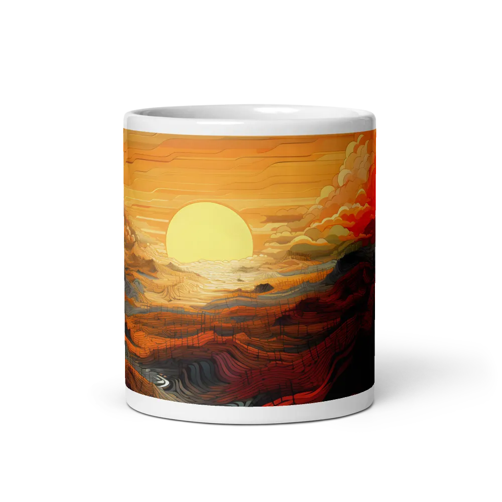 Ethereal Sunset: A Serene Landscape in Flowing Forms | Mugs | Multiple Sizes & Colors