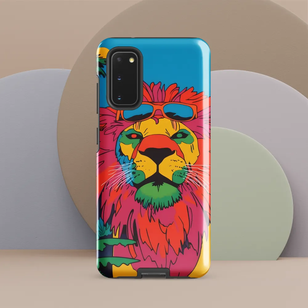 Lion with Sunglasses: A Vibrant Tropical Portrait | Phone Case |  S20 | Tough Case | Glossy
