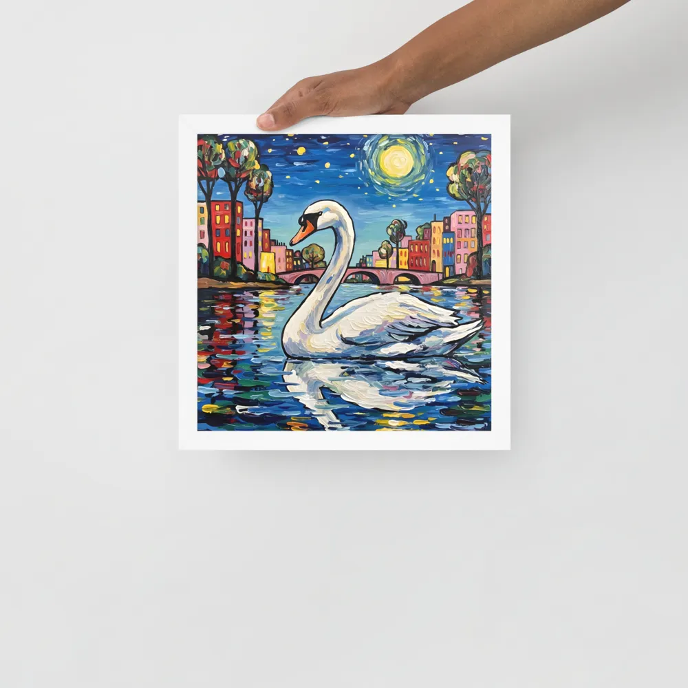 Moonlit Swan 
 Poster with White Frame | 12″x 12″