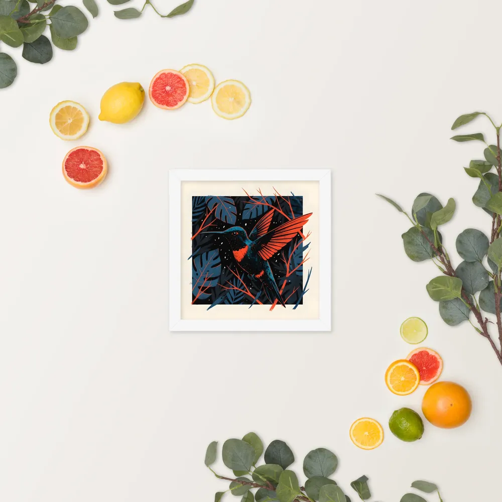 Midnight Hummingbird 
 Poster with White Frame | 10″x 10″