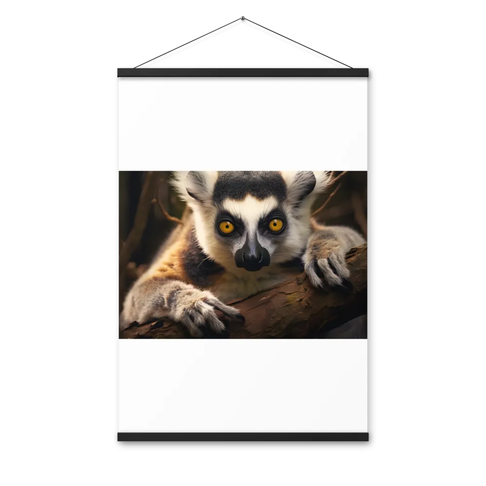 The Watchful Lemur | Poster With Black Wood Hanger | 24″×36″