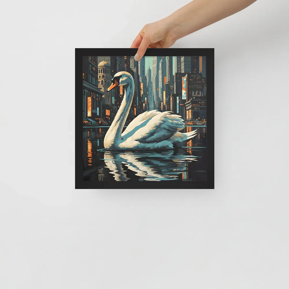 Urban Swan 
 Poster with Black Frame | 12″x 12″