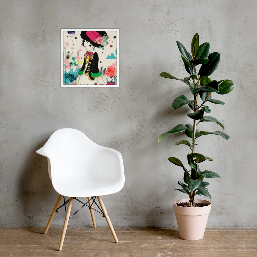 Whimsical Garden Reverie | Poster with White Frame | 18″×18″