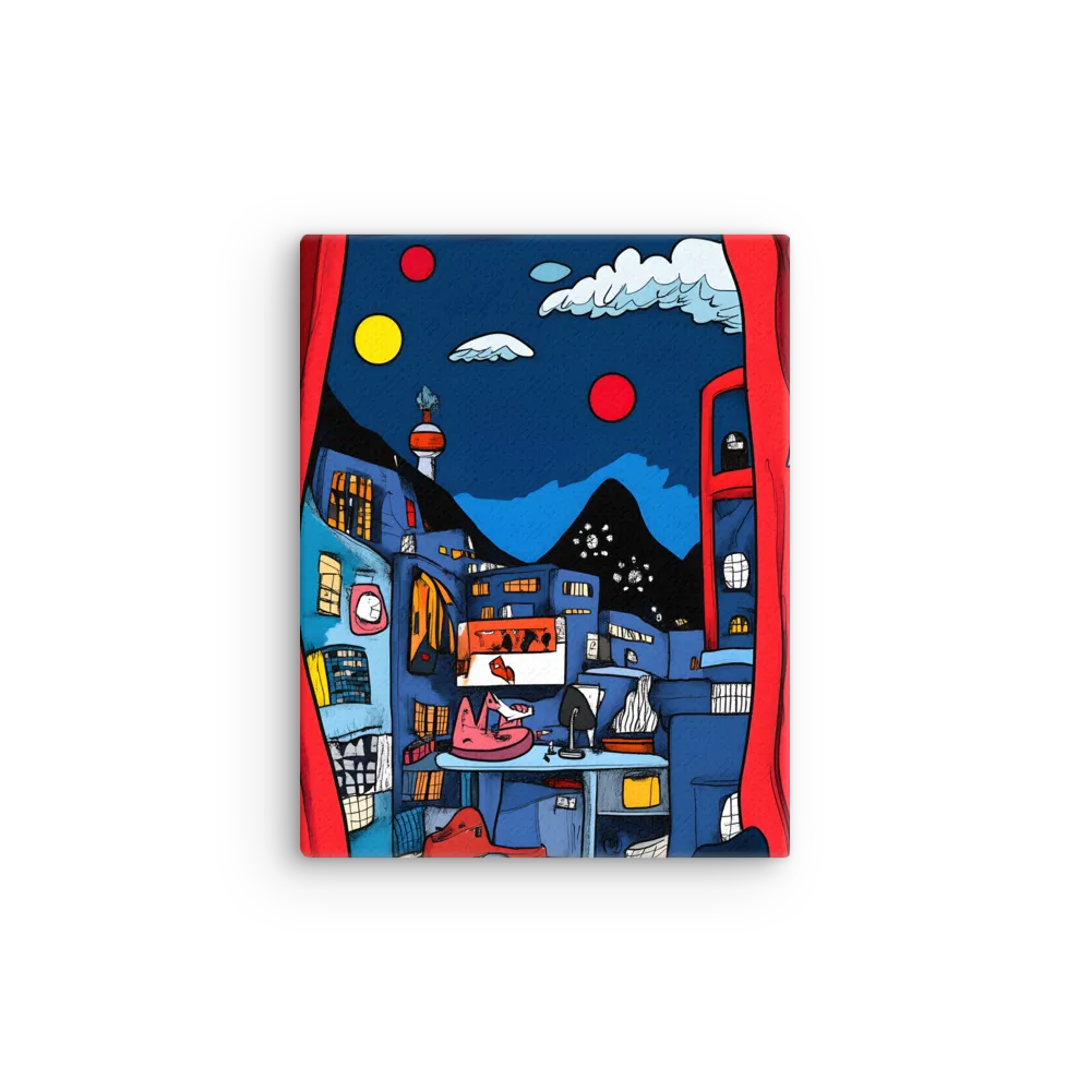 Whimsical Cityscape at Night | Thin Canvas | 11″×14″