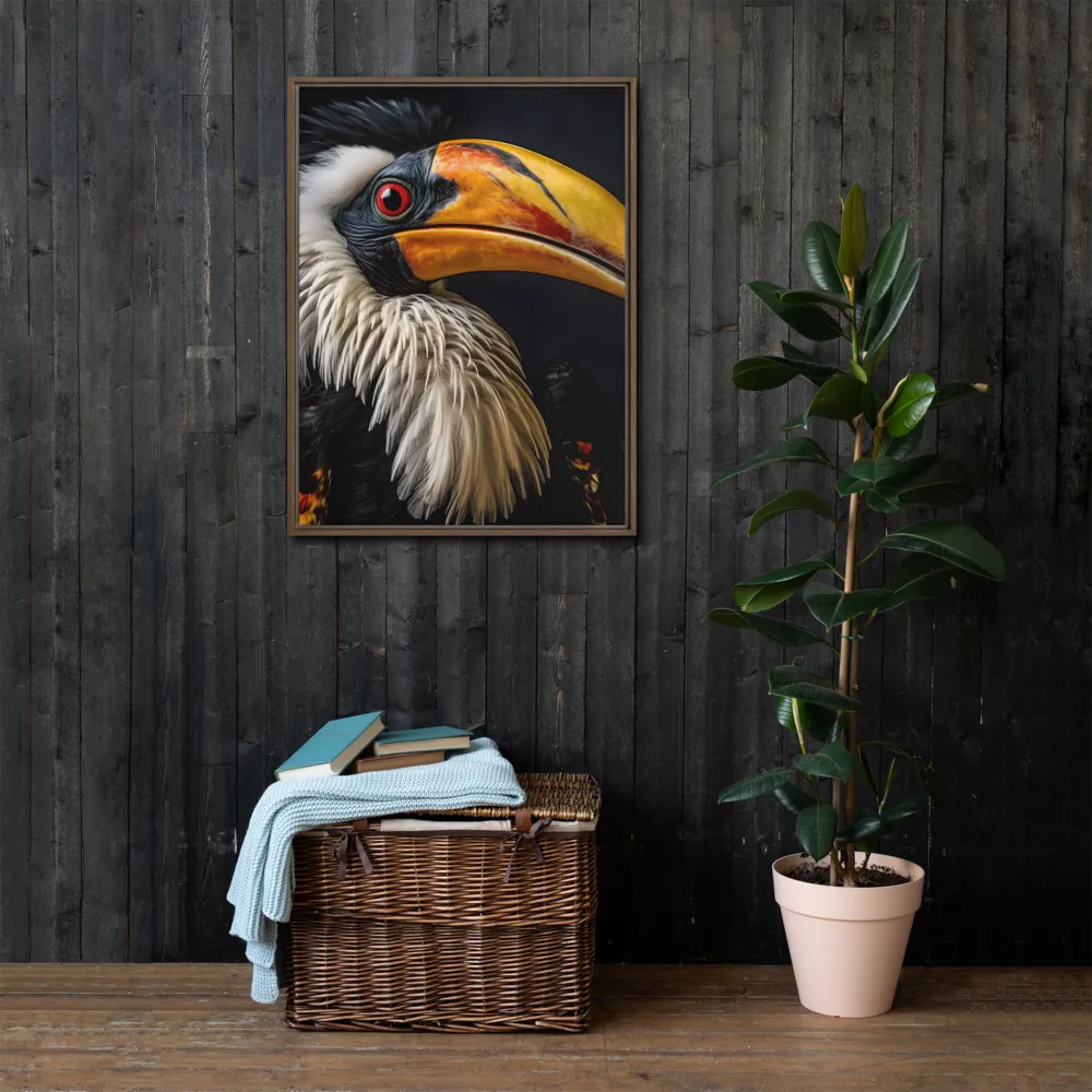Majestic Hornbill Portrait | Canvas with Brown Frame | 24″×32″
