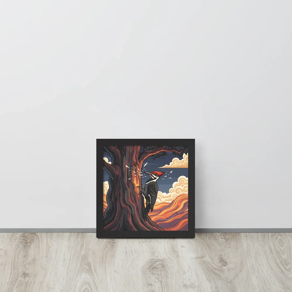 Woodpecker at Dusk 
 Poster with Black Frame | 10″x 10″