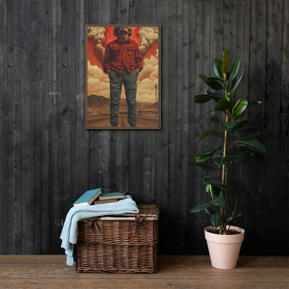Defiant Spirit in a Surreal Landscape | Canvas with Brown Frame | 20″×28″