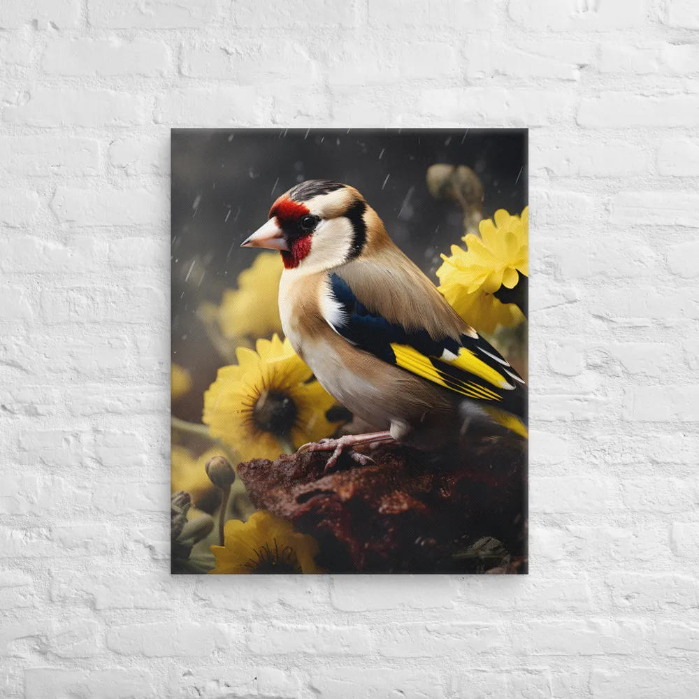Harmony in Nature: A Goldfinch Amidst Blooms | Canvas | 24″×30″
