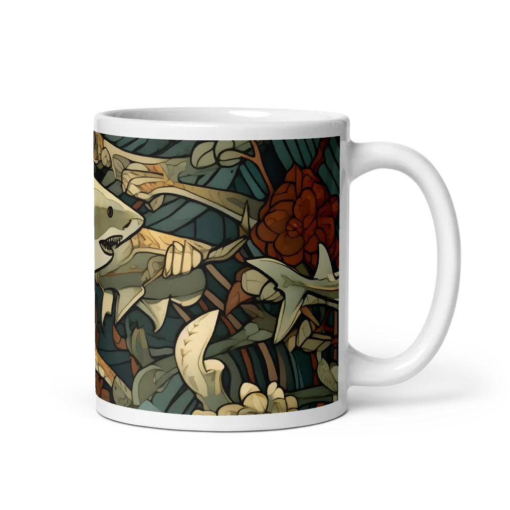 Dynamic Harmony of Sharks and Flora | Mug with White inside | 11 oz