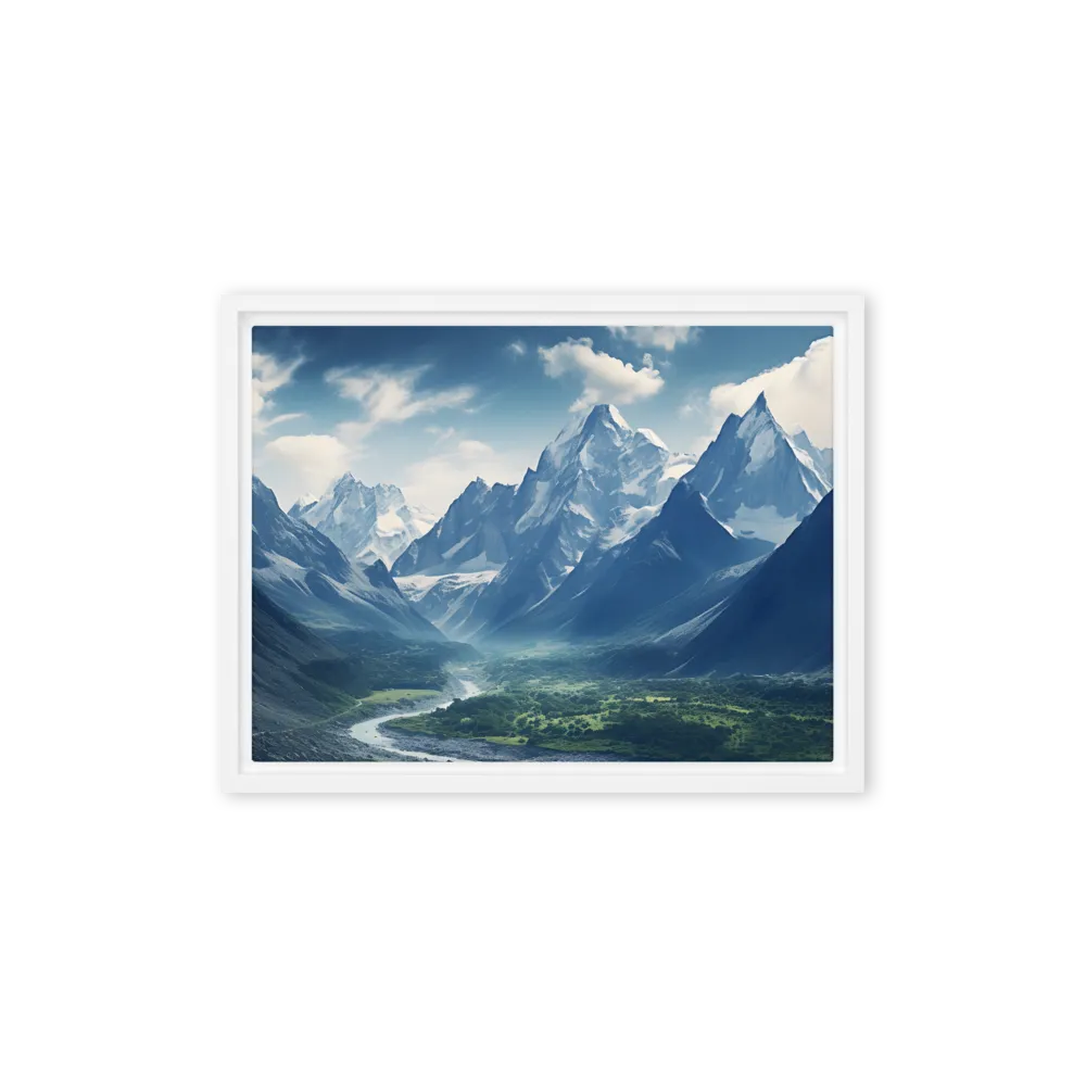 Majestic Serenity: A Landscape of Mountains and Rivers | Canvas with White Frame | 12″×16″