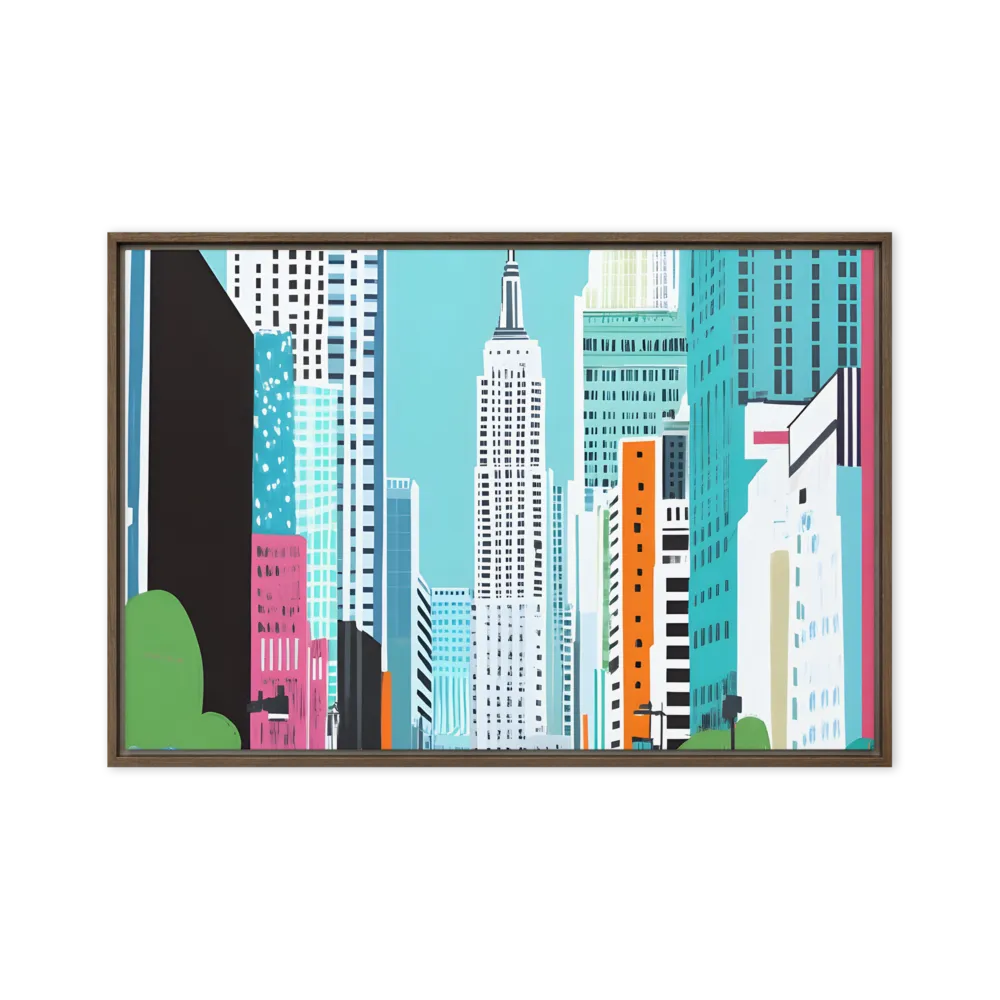 Urban Symphony: A Modern Cityscape | Canvas with Brown Frame | 20″×30″