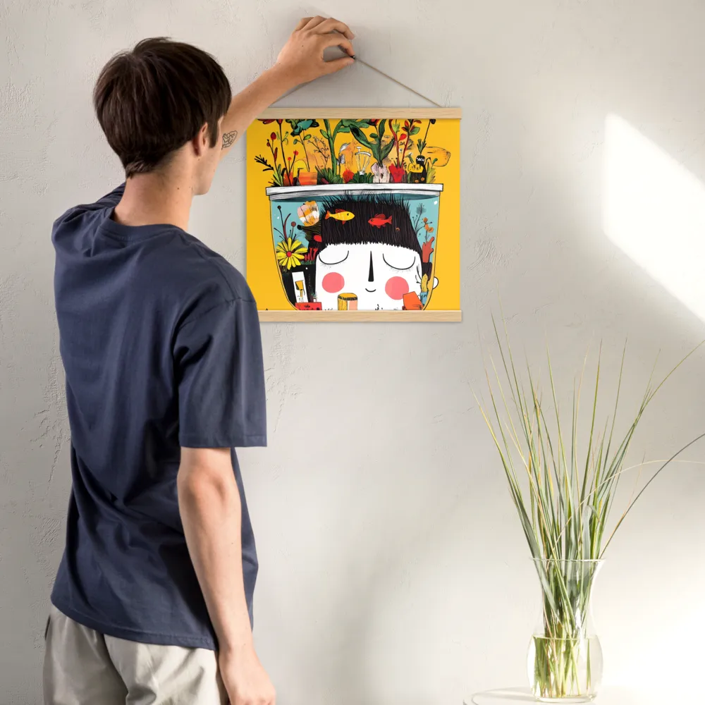 Whimsical Garden Head | Poster With Oak Wood Hanger | 16″×16″