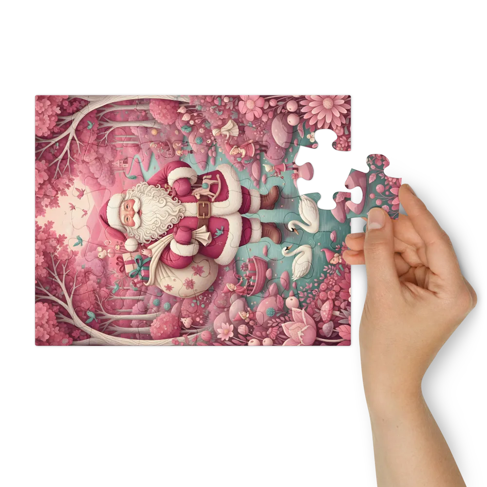 Pink Woodland Santa 
 Jigsaw Puzzle in Tin Box