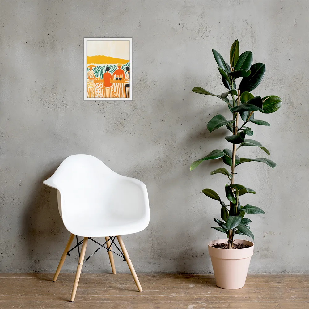 Summer Vibes: Café Conversations | Poster with White Frame | 12″×16″