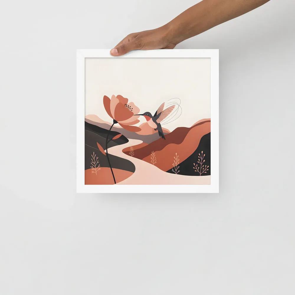 Hummingbird & Blossom 
 Poster with White Frame | 12″x 12″