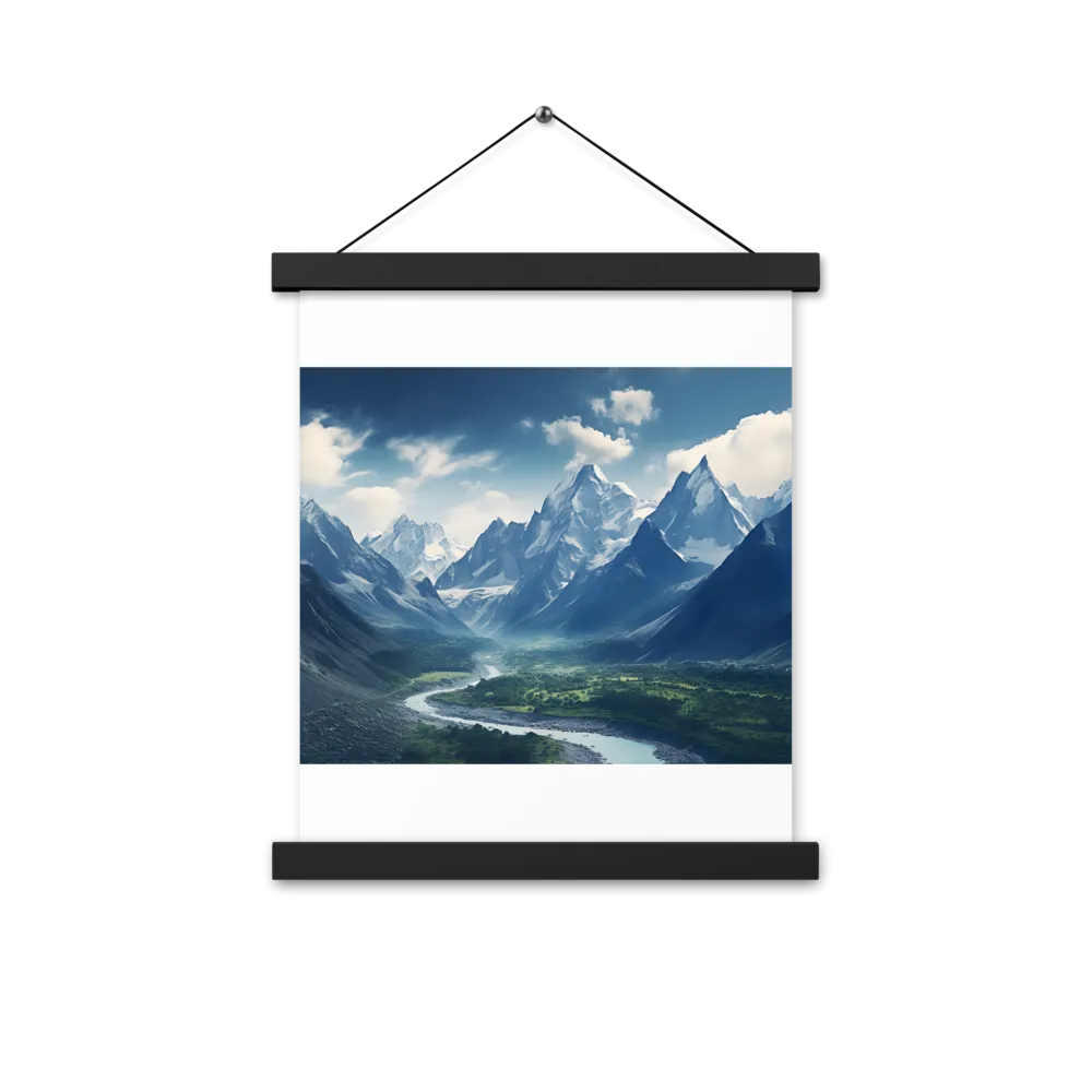 Majestic Serenity: A Landscape of Mountains and Rivers | Poster With Black Wood Hanger | 11″×14″