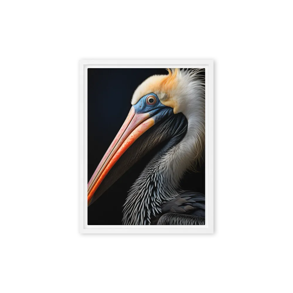 Majestic Portrait of a Pelican | Canvas with White Frame | 9″×12″