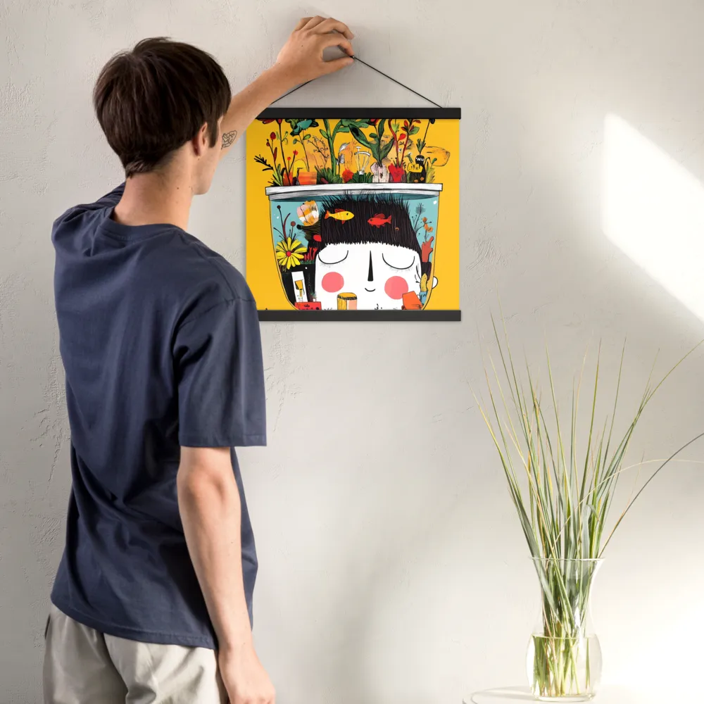 Whimsical Garden Head | Poster With Black Wood Hanger | 16″×16″