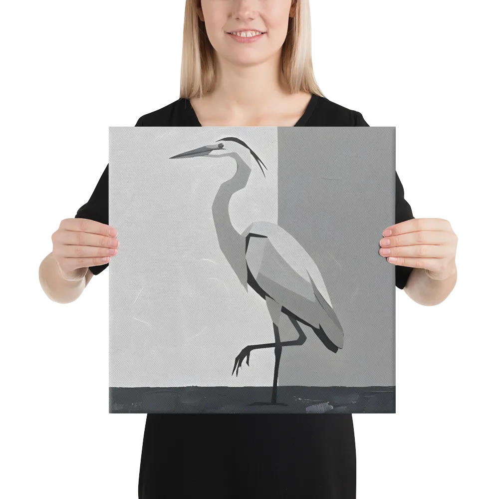 Grayscale Heron 
 Canvas | 16″x 16″