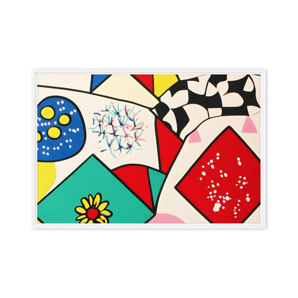 Joyful Geometry: A Playful Dance of Shapes and Colors | Canvas with White Frame | 24″×36″