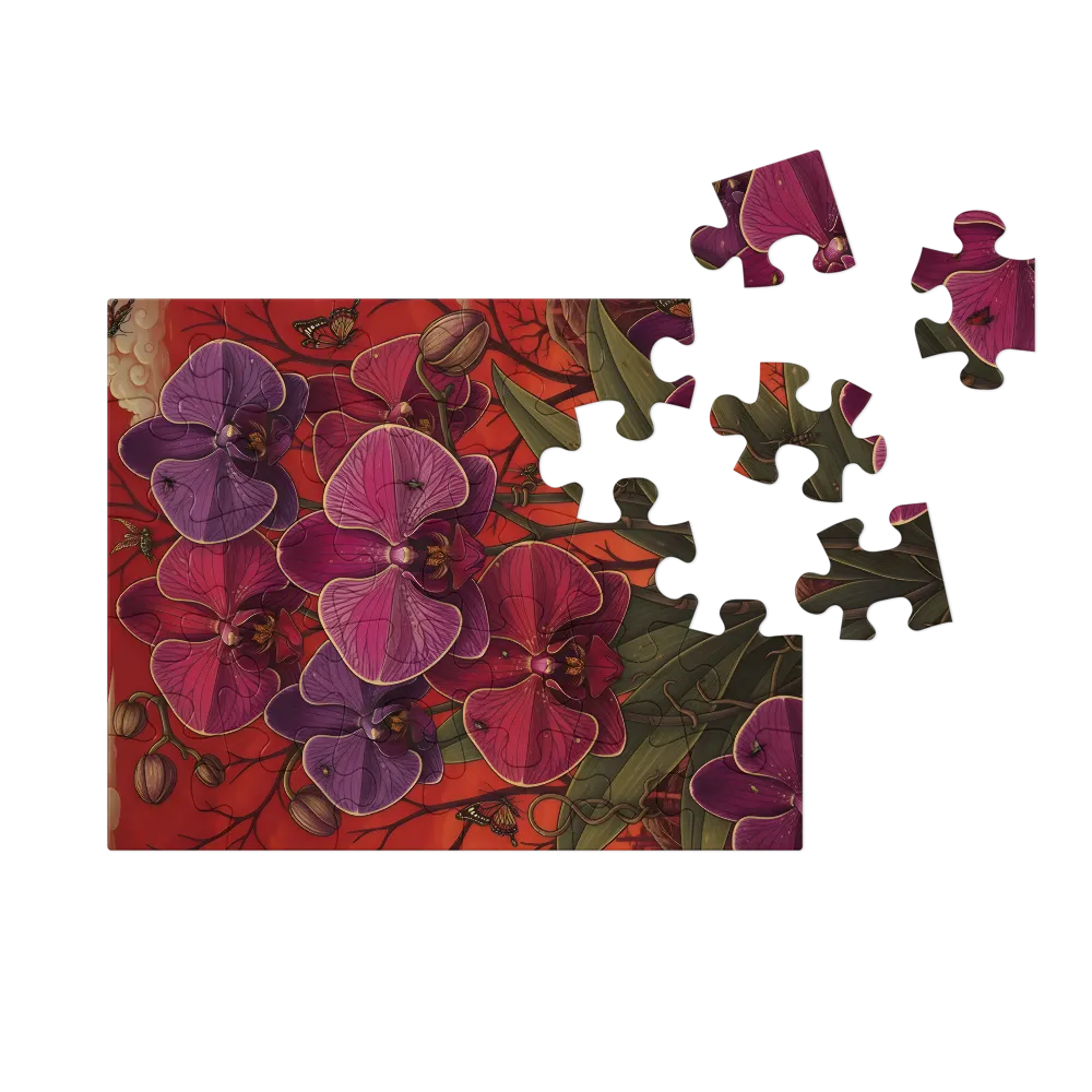 Crimson Orchids 
 Jigsaw Puzzle in Tin Box