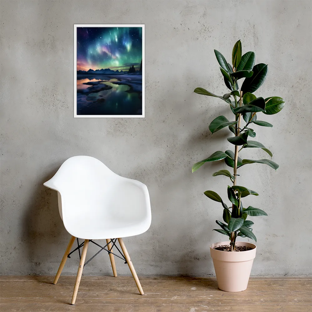 Ethereal Aurora: A Night Under the Stars | Poster with White Frame | 18″×24″