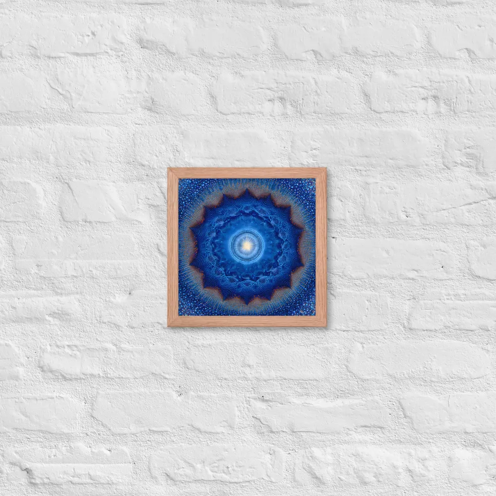 Luminous Blue Mandala 
 Poster with Red oak Frame | 10″x 10″