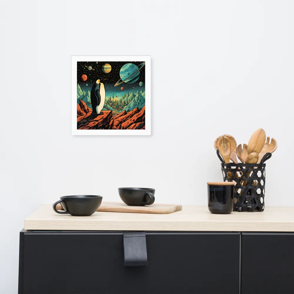 Penguin on an Alien Shore 
 Poster with White Frame | 10″x 10″
