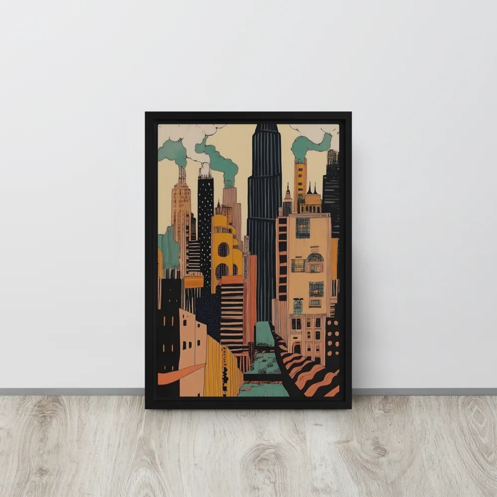 Urban Symphony in Ink | Canvas with Black Frame | 12″×18″