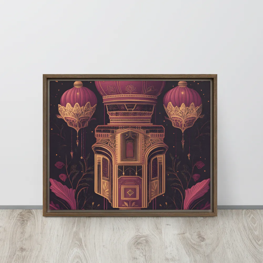 Ornate Harmony: A Digital Floral Architecture | Canvas with Brown Frame | 16″×20″