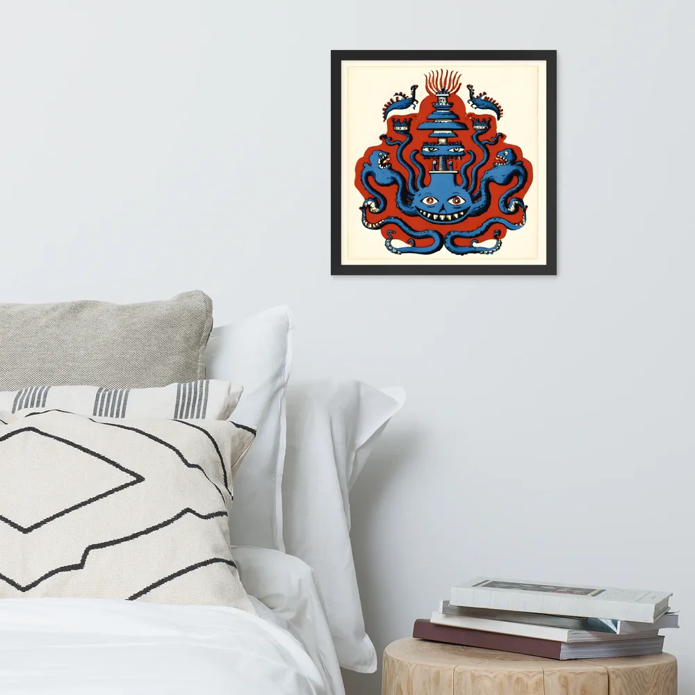 Grinning Octopus Totem 
 Poster with Black Frame | 16″x 16″