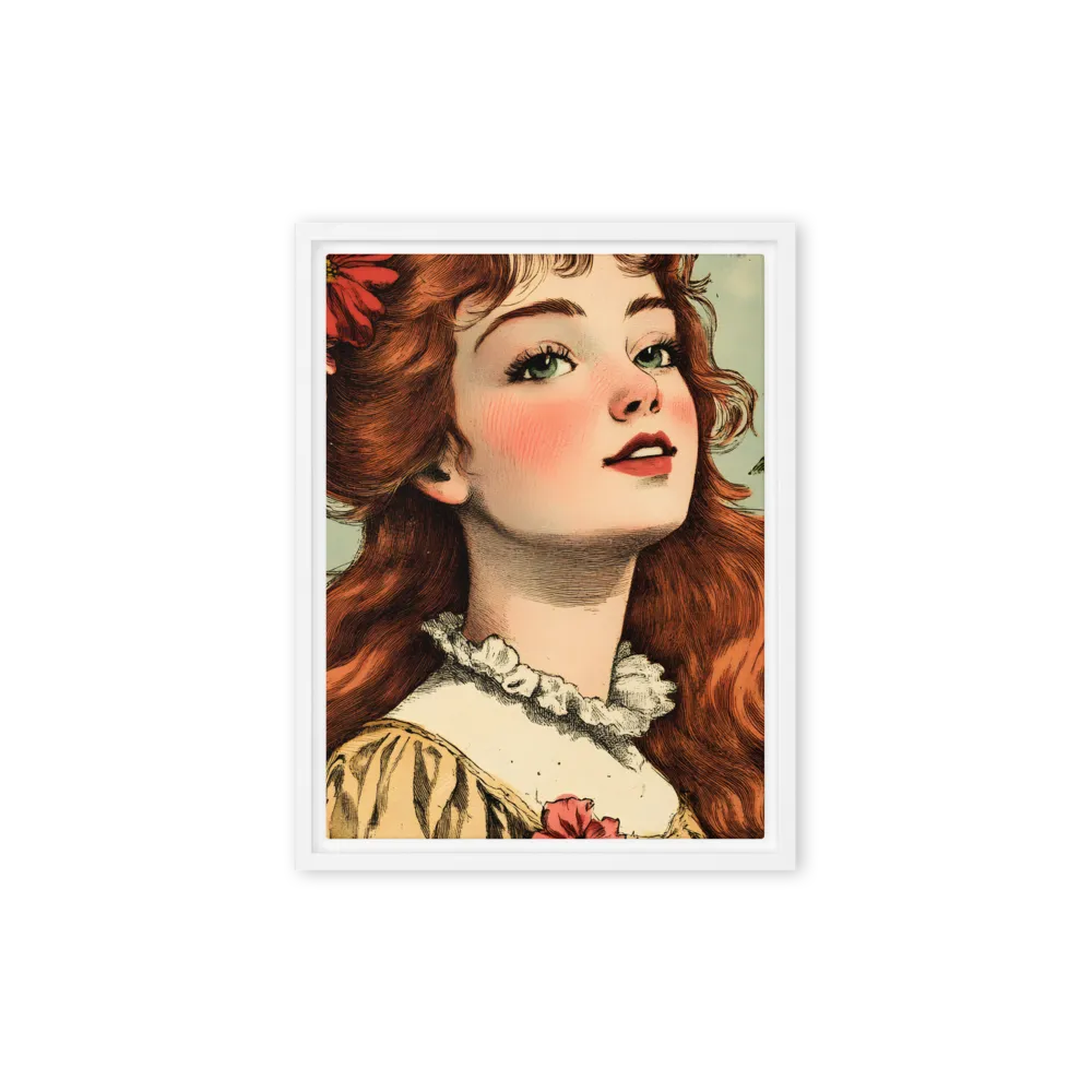 Whimsical Portrait of a Flower-Adorned Girl | Canvas with White Frame | 9″×12″