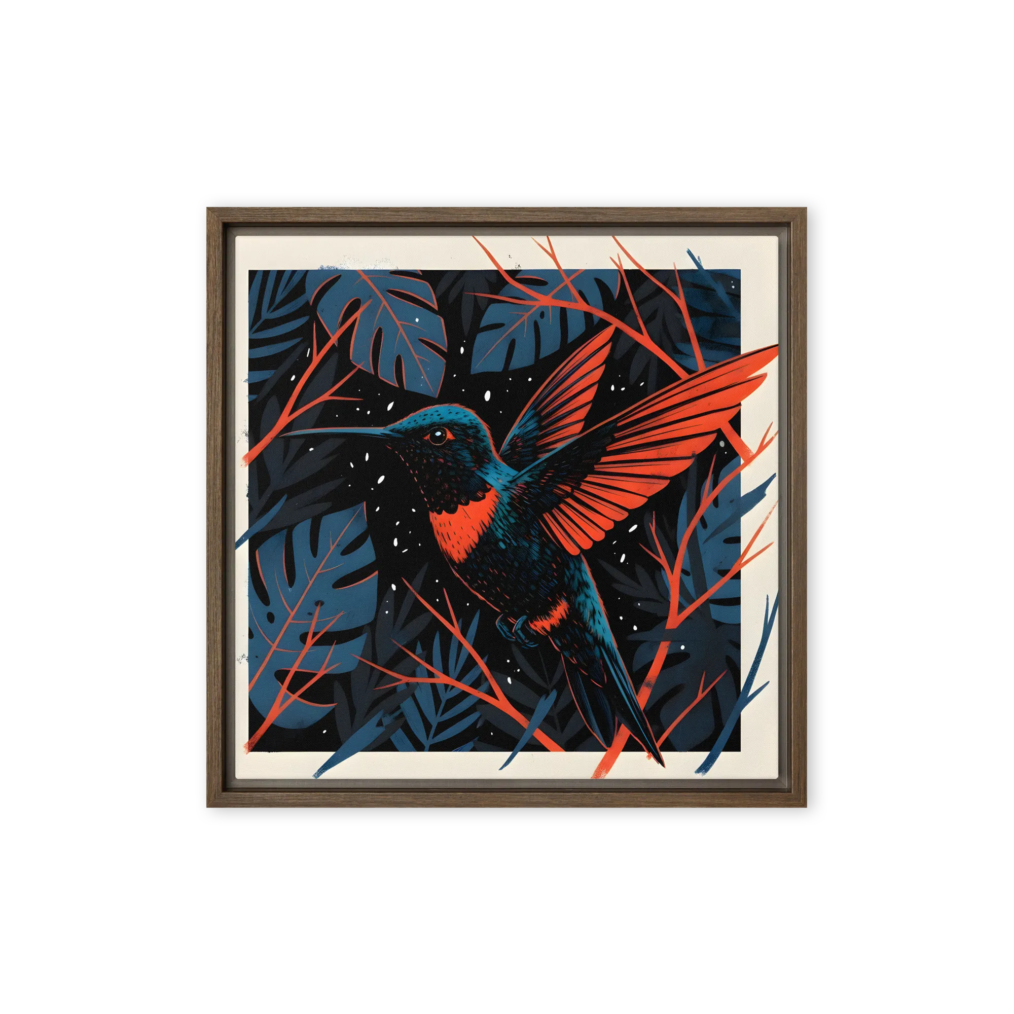 Midnight Hummingbird 
 Canvas with Brown Frame