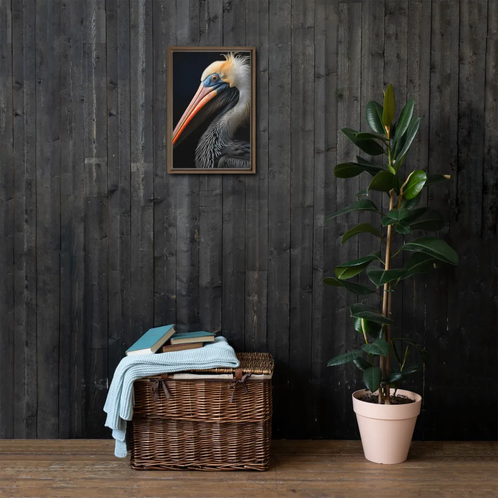Majestic Portrait of a Pelican | Canvas with Brown Frame | 12″×18″