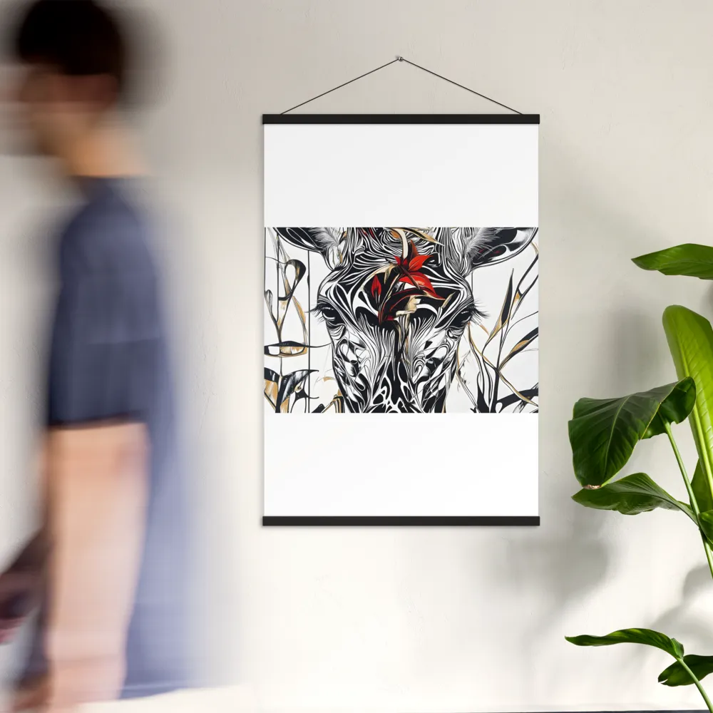 Floral Elegance: The Giraffe's Portrait | Poster With Black Wood Hanger | 24″×36″