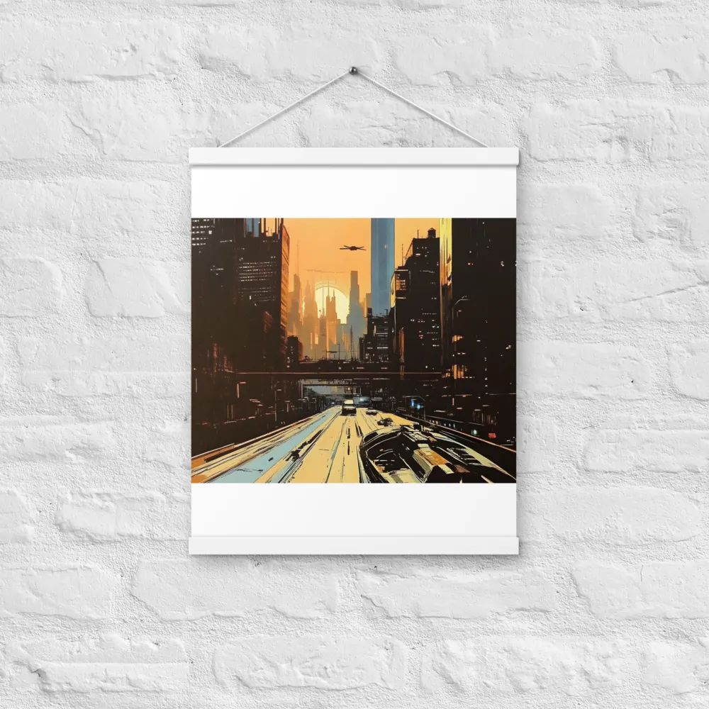 Metro Nexus: A Futuristic Cityscape | Poster With White Wood Hanger | 16″×20″