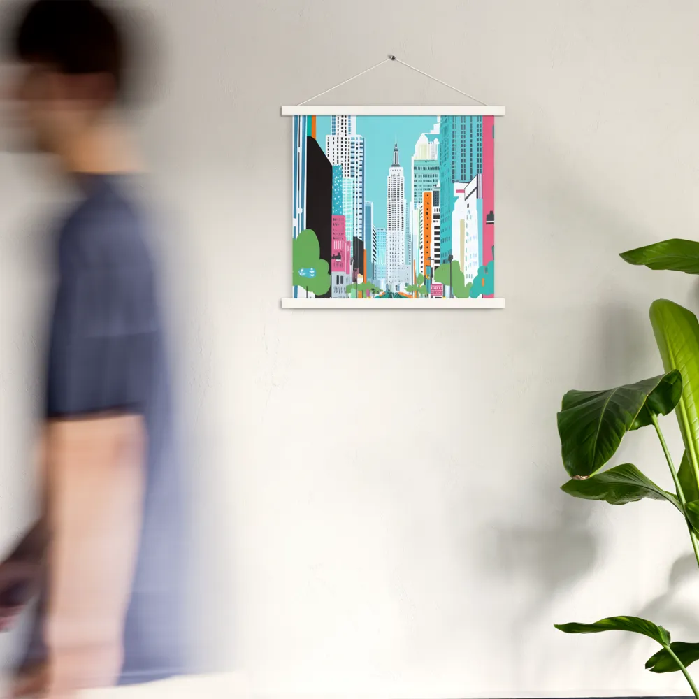 Urban Symphony: A Modern Cityscape | Poster With White Wood Hanger | 18″×18″