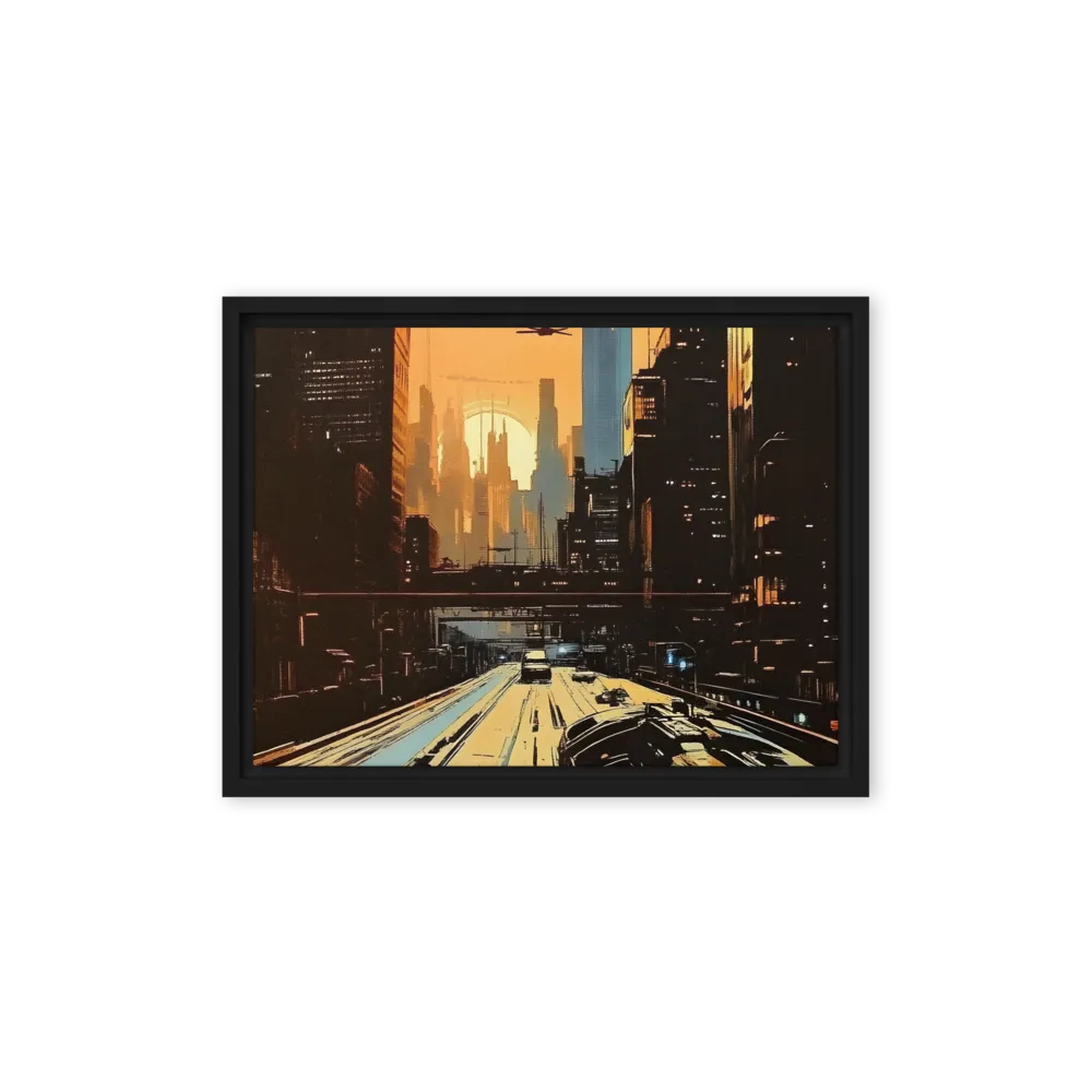 Metro Nexus: A Futuristic Cityscape | Canvas with Black Frame | 12″×16″