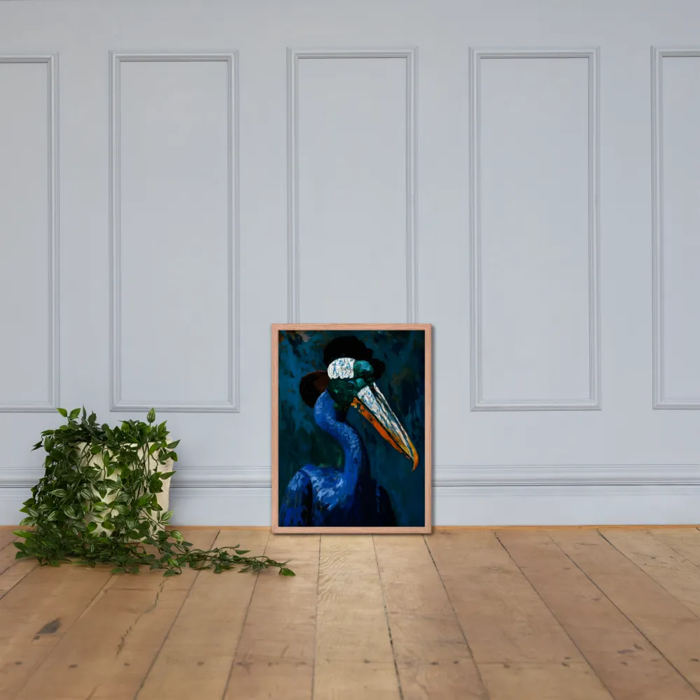 Majestic Absurdity: The Hat-Wearing Bird | Poster with Red oak Frame | 18″×24″