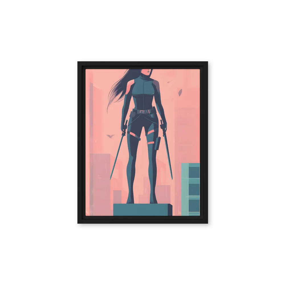 Urban Sentinel: A Warrior's Stand | Canvas with Black Frame | 11″×14″