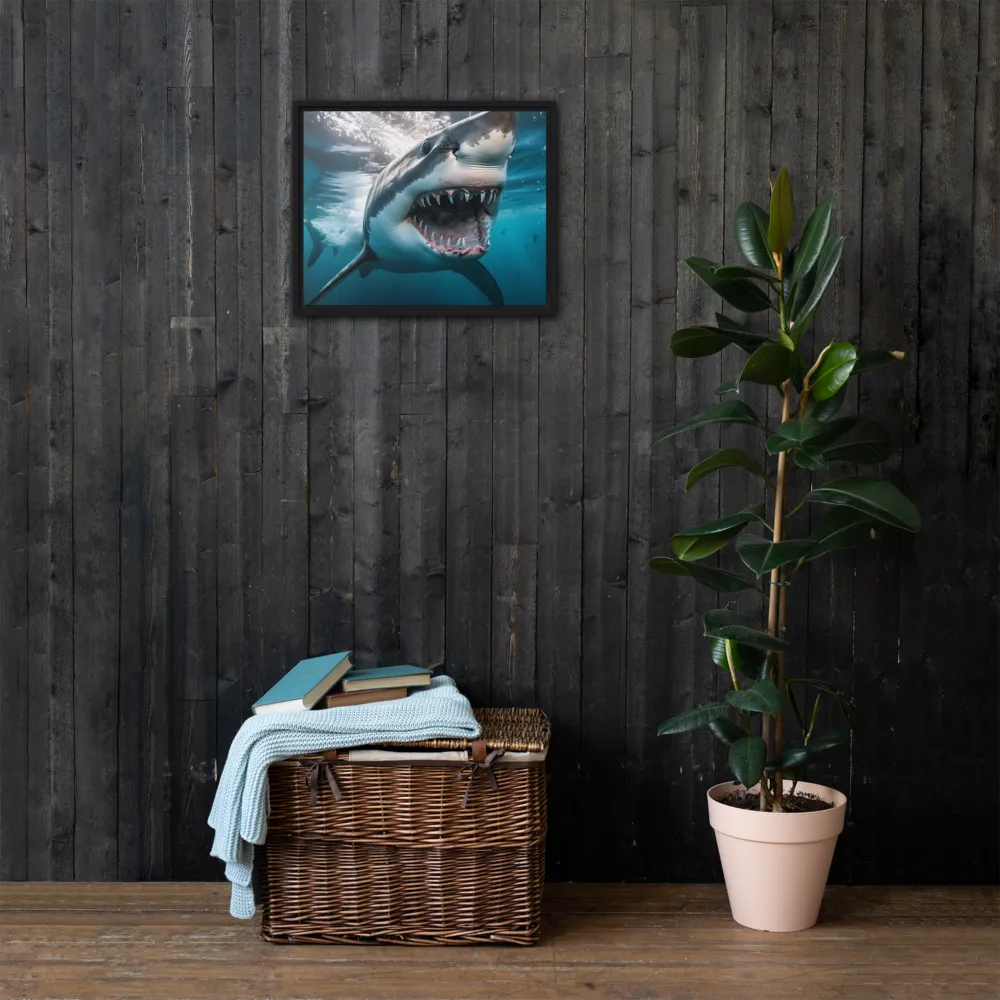 Majesty of the Ocean: The Great White Shark | Canvas with Black Frame | 16″×20″