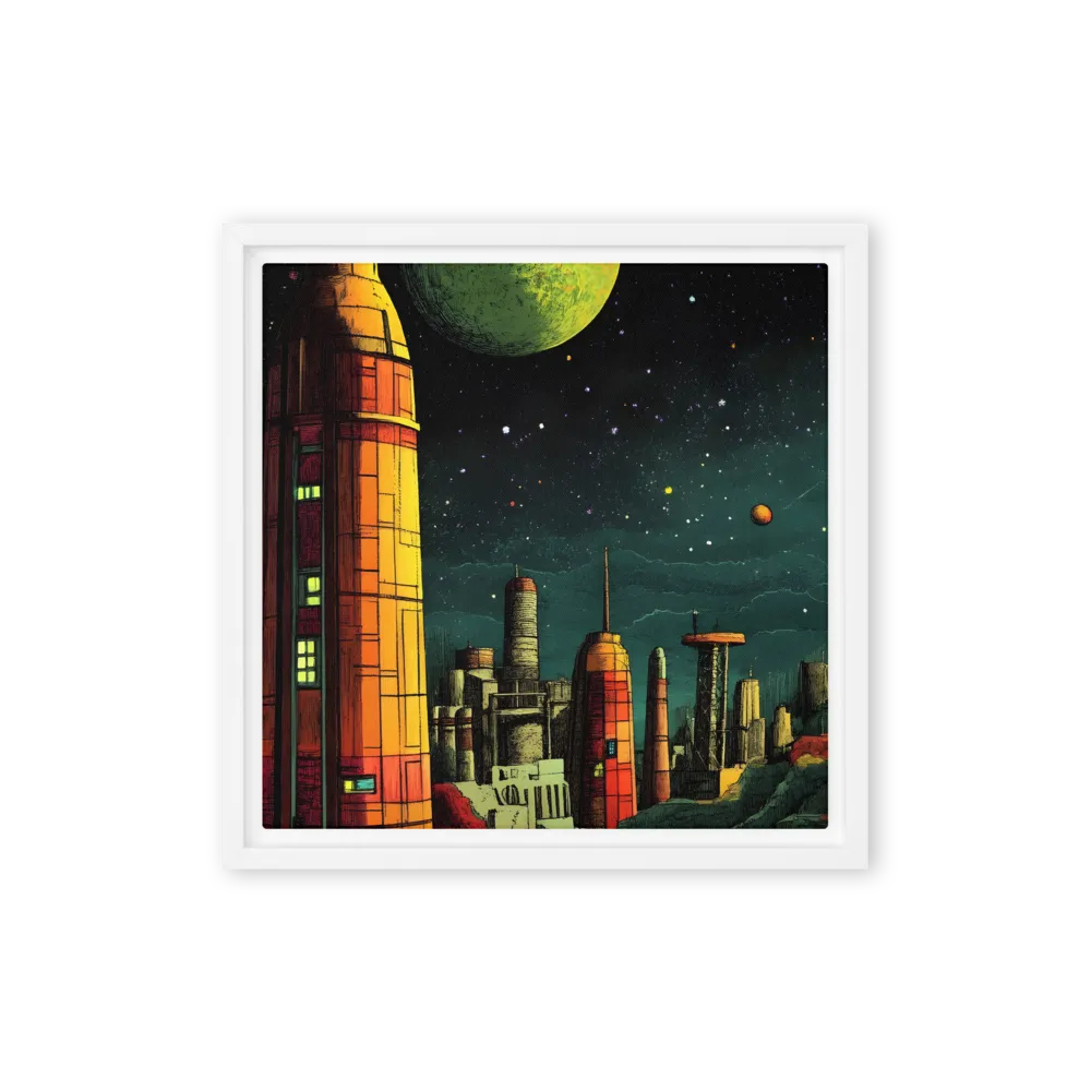 Cosmic Cityscape | Canvas with White Frame | 12″×12″