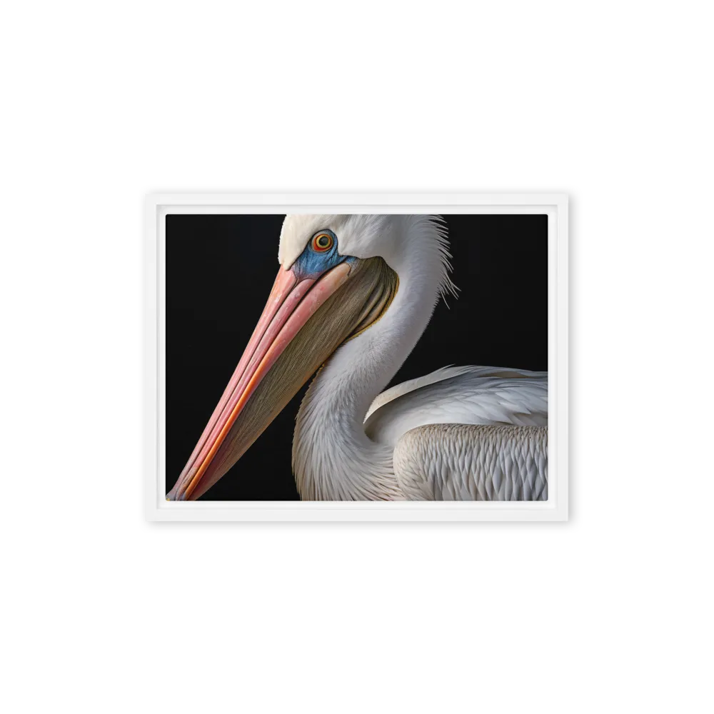 Elegance in White: The Pelican | Canvas with White Frame | 12″×16″