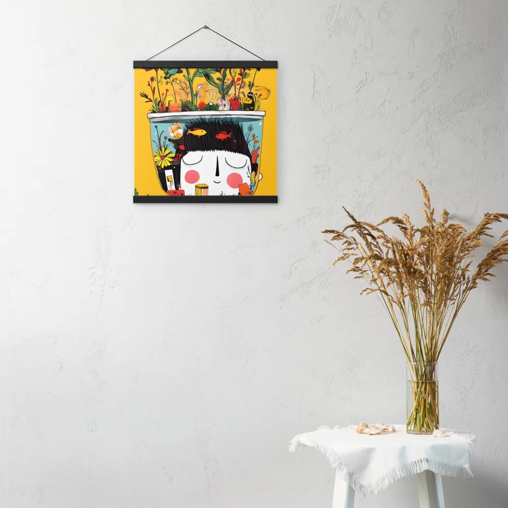 Whimsical Garden Head | Poster With Black Wood Hanger | 16″×16″