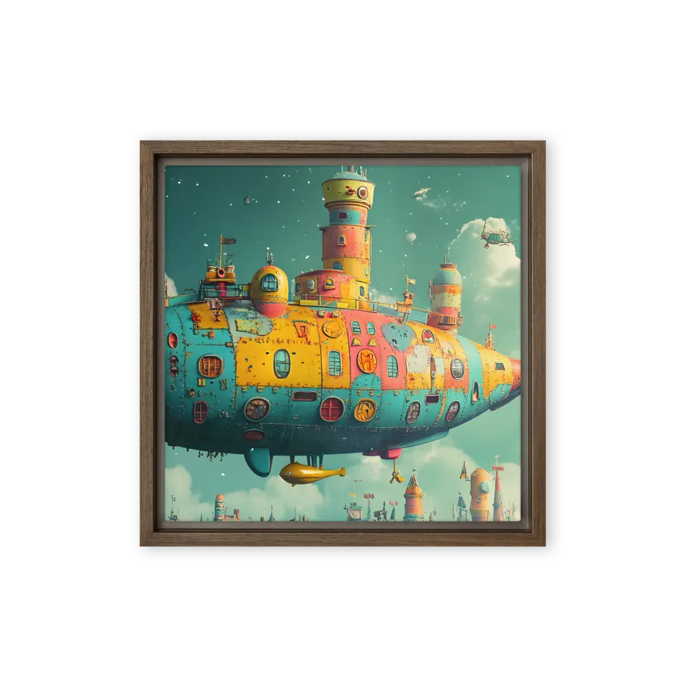 Submerged Dreams: A Whimsical Voyage | Canvas with Brown Frame | 12″×12″