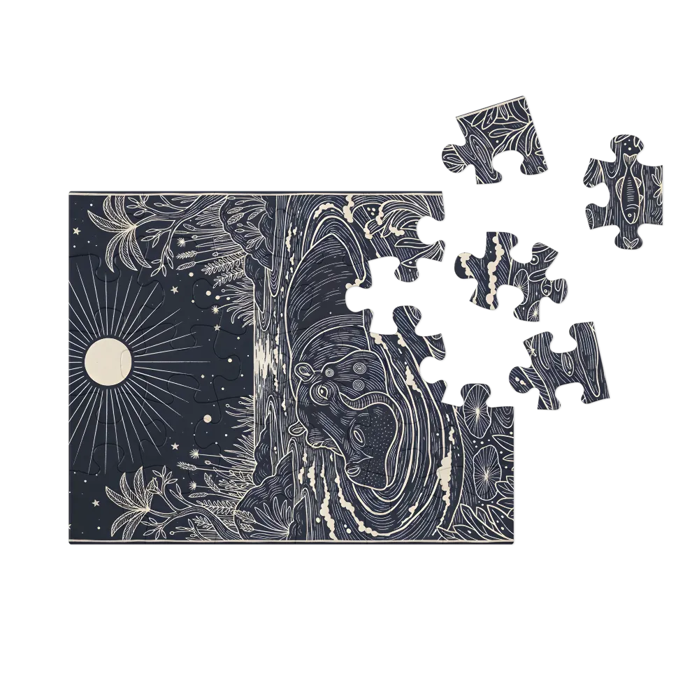 Moonlit Hippo 
 Jigsaw Puzzle in Tin Box